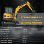 TYPHON NAGA 4.0 Mini Excavator w 4 Ton 24.4hp Yanmar Diesel Engine Metal Track ISO SAE control switch, AC Heater Cabin, 2 Travel Speed - Image 3